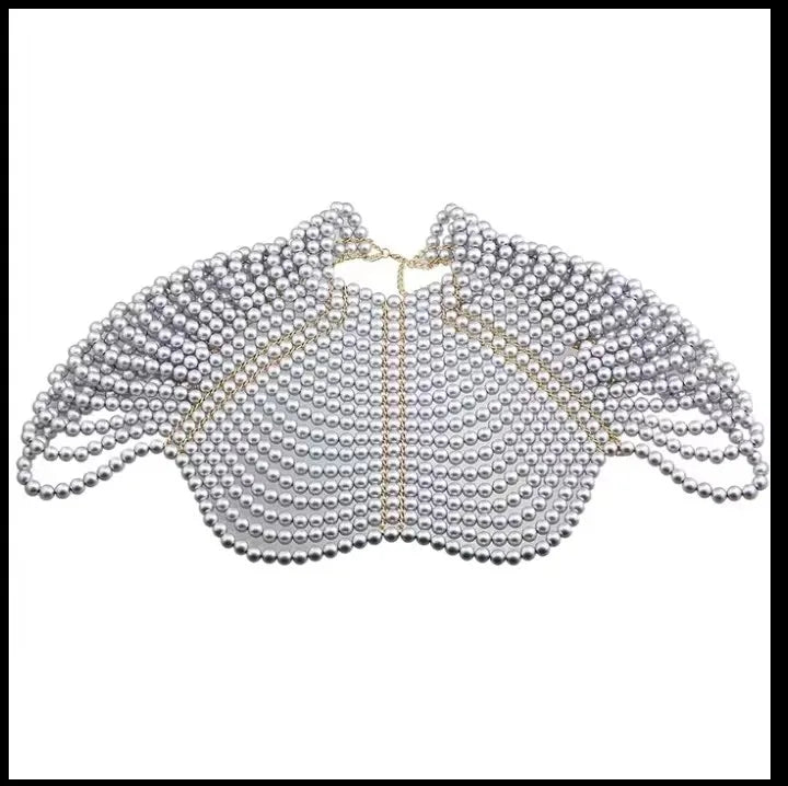 Showgirl Pearl Body Chain - Handmade Rhinestone Waist Chain Bra Harness for Rave & Burlesque Costumes