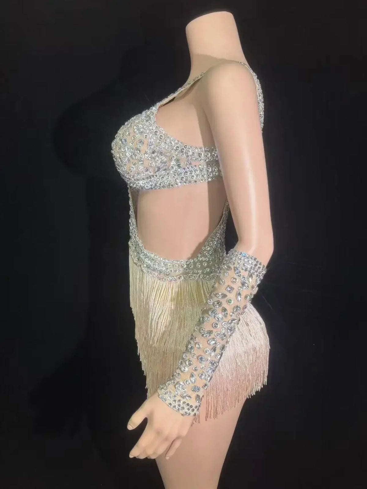 Silver Rhinestone Tassel Jumpsuit for Women