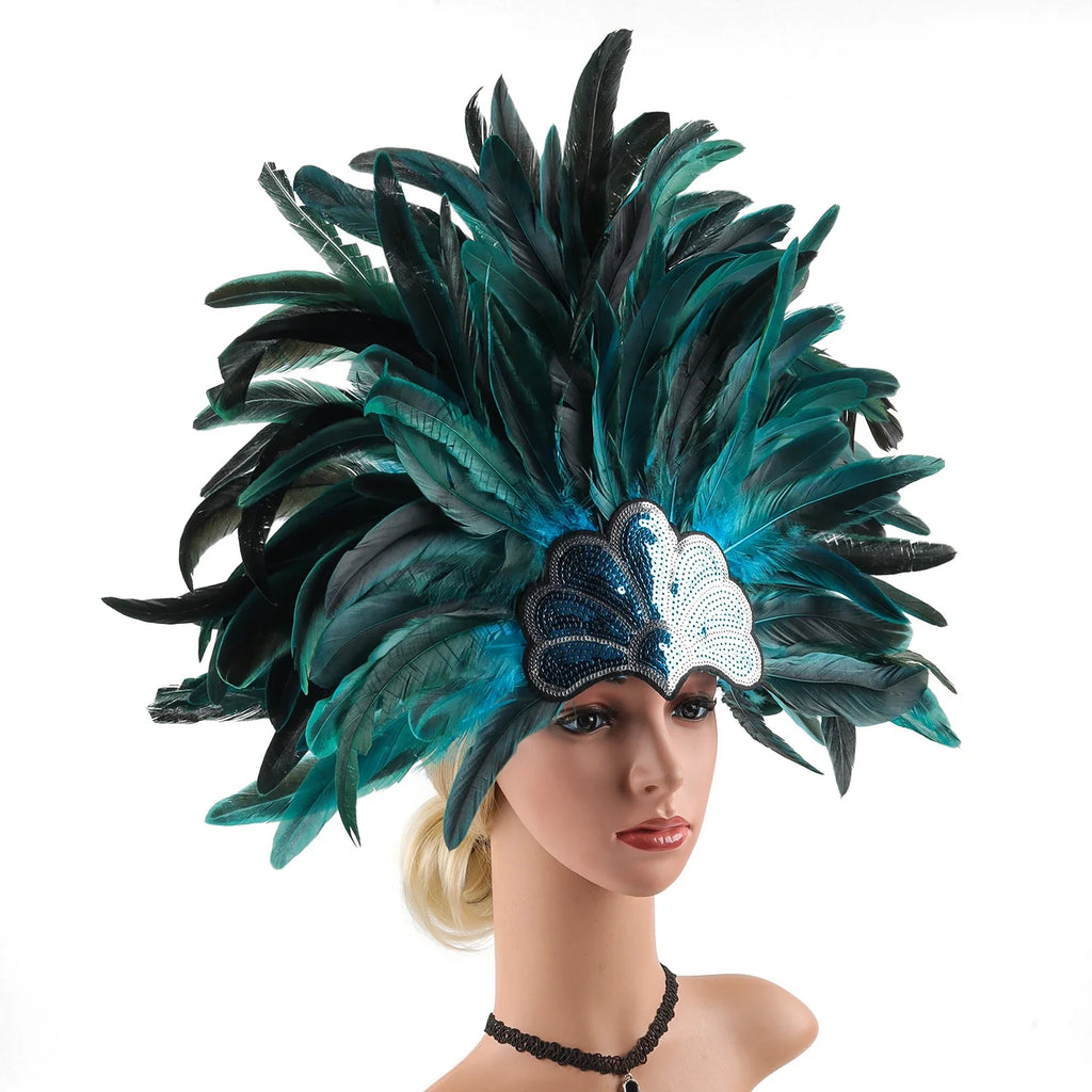 Mardi Gras Feather Crown Headband for Women | Glitter Sequin Carnival Hair Accessory