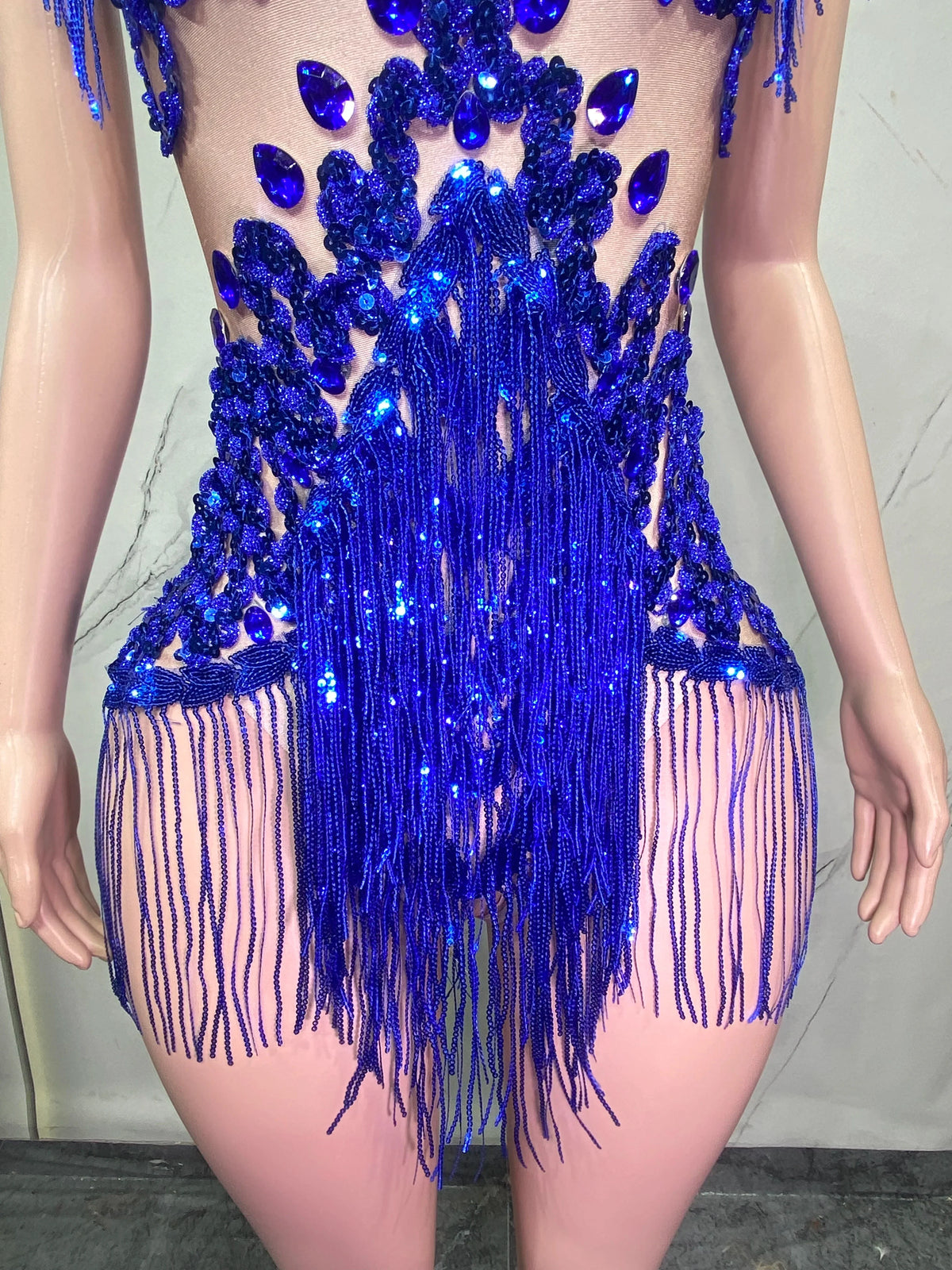 Sheer Mesh Rhinestone Performance Bodysuit for Women
