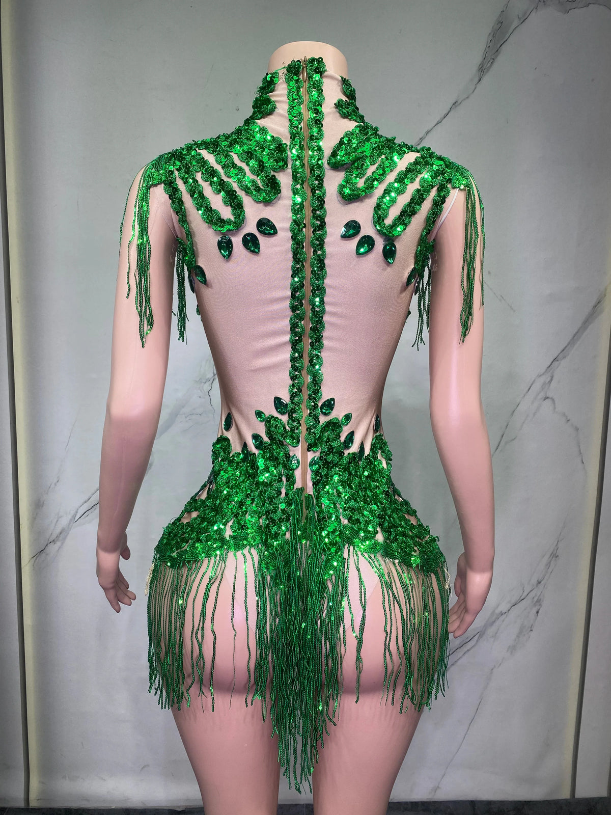 Sheer Mesh Rhinestone Performance Bodysuit for Women