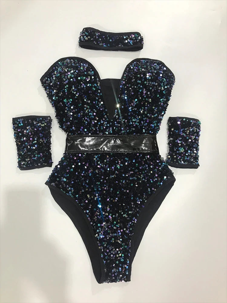 Women's Sequin Dance Bodysuit Costume for Dai & Chinese Folk Dance