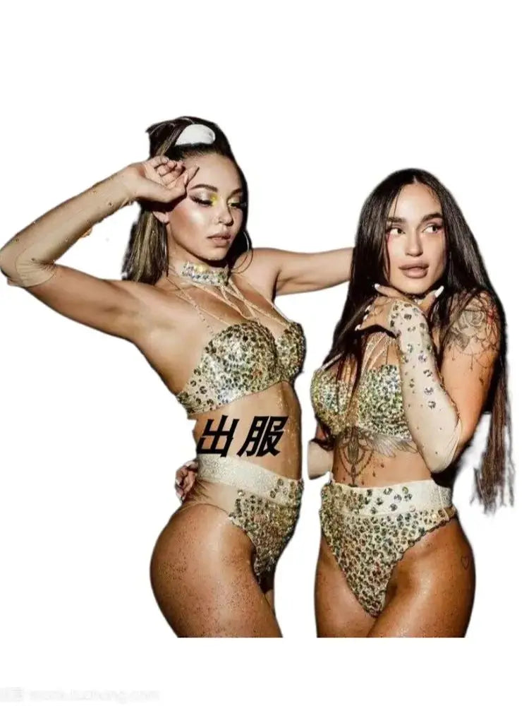Sparkly Go-Go Dance Bikini Set for Women | Stage Performance Costume