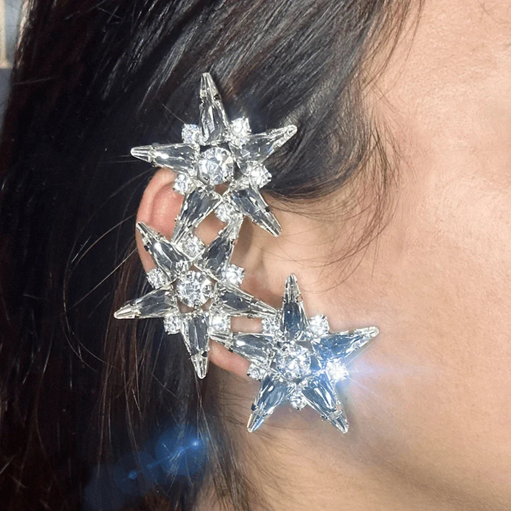 Five-Point Star Rhinestone Clip-On Earrings | No Piercing