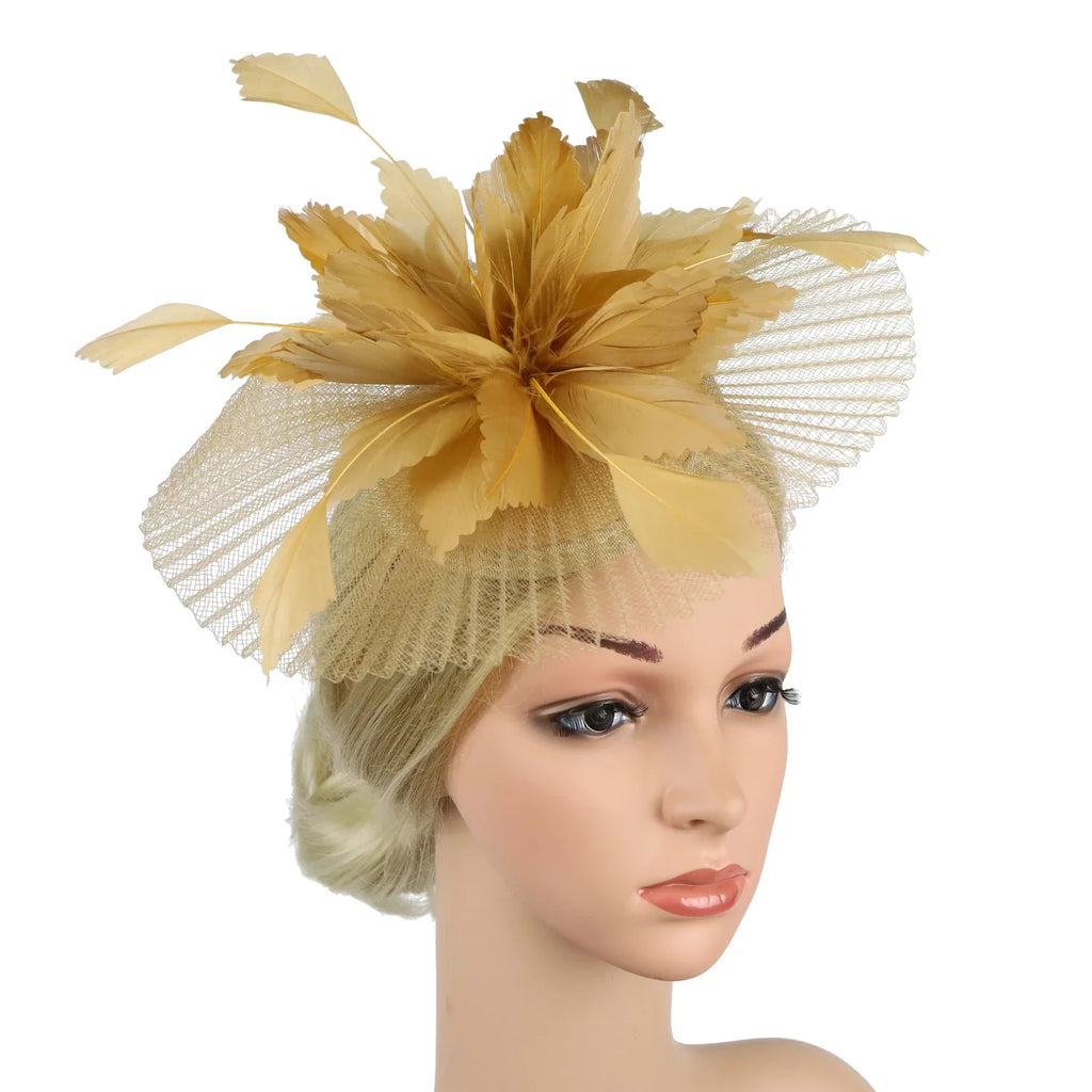 Women's Feather Flower Fascinator Hat with Bridal Net Veil