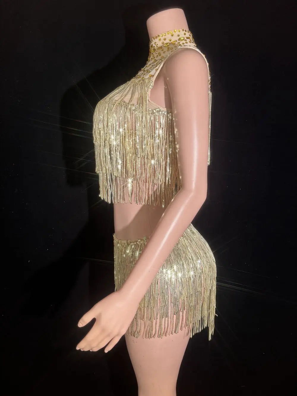 Showgirl-Inspired Two-Piece Crop Top & Shorts Dance Costume
