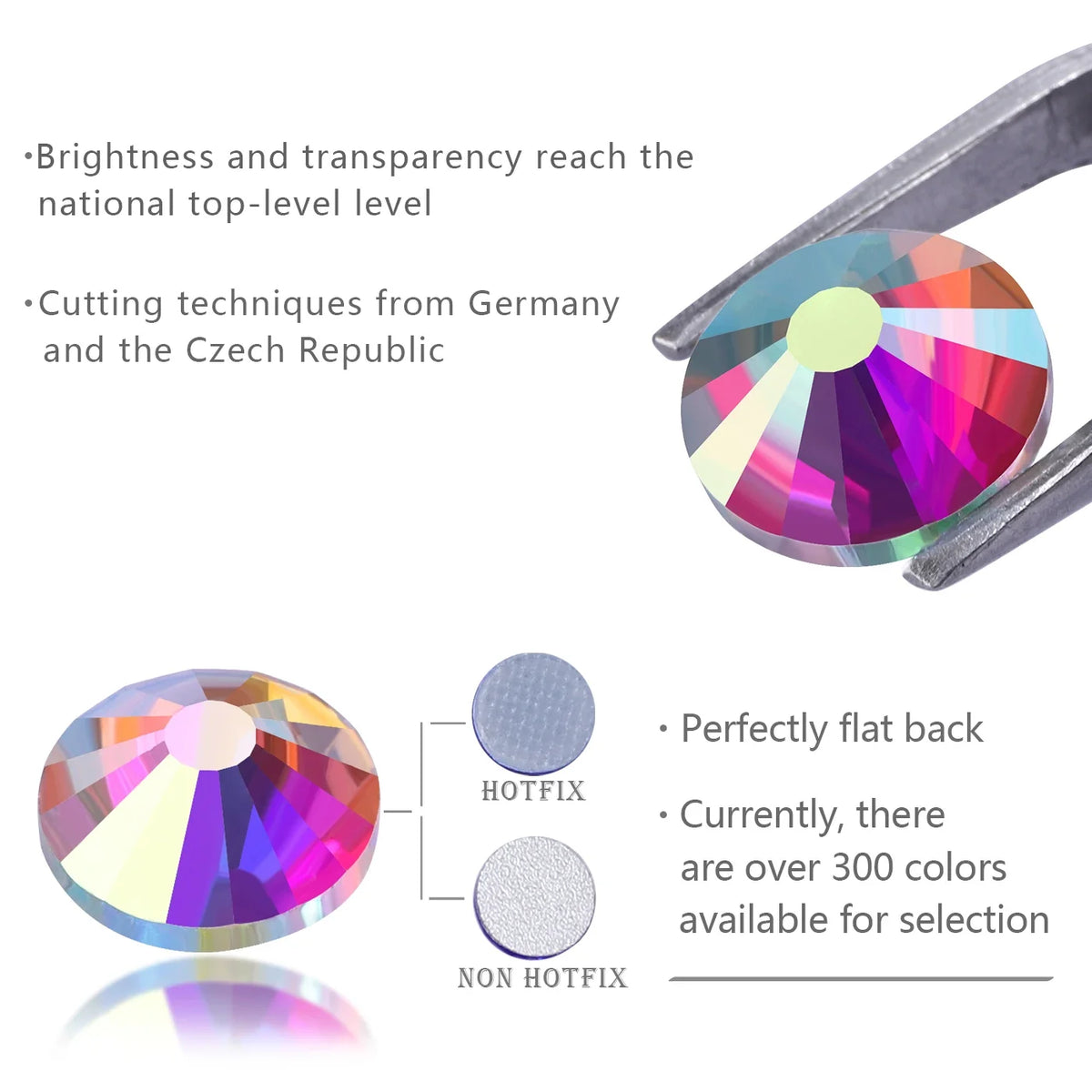 Premium Glass Flatback Rhinestones Non-Hotfix Glitter Stones for Nail Art and Costume Decor