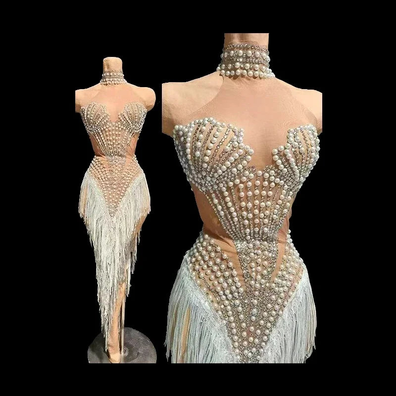 Sparkly Rhinestone Sequin Tassel Dress – Women's Sexy Birthday, Stage & Dance Performance Costume
