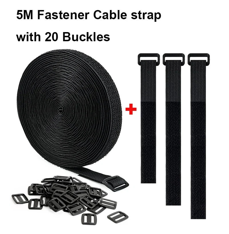 Reusable Cut-to-Length Cable Ties Adjustable Nylon Hook and Loop Straps with Buckles