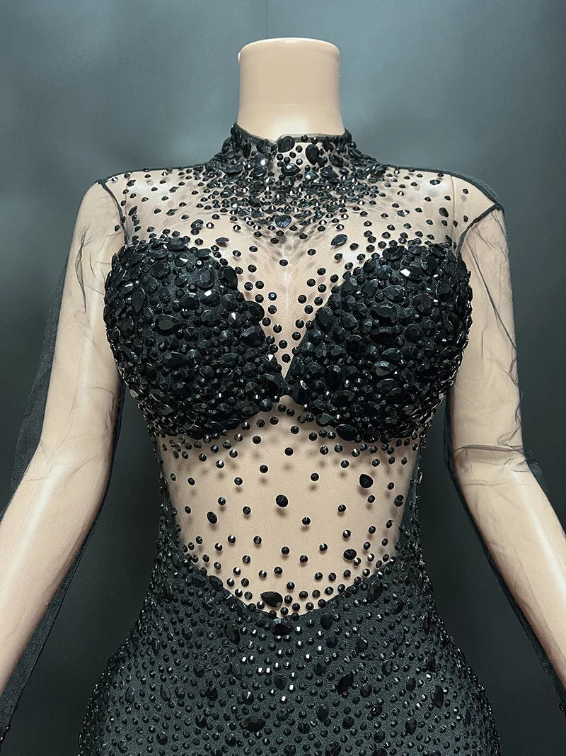 Women's Rhinestone Mesh Jumpsuit | Sheer Party & Stage Outfit