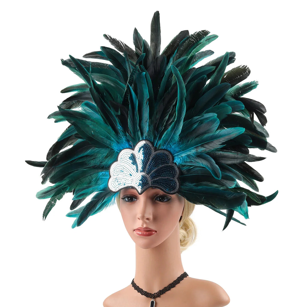 Mardi Gras Feather Crown Headband for Women | Glitter Sequin Carnival Hair Accessory