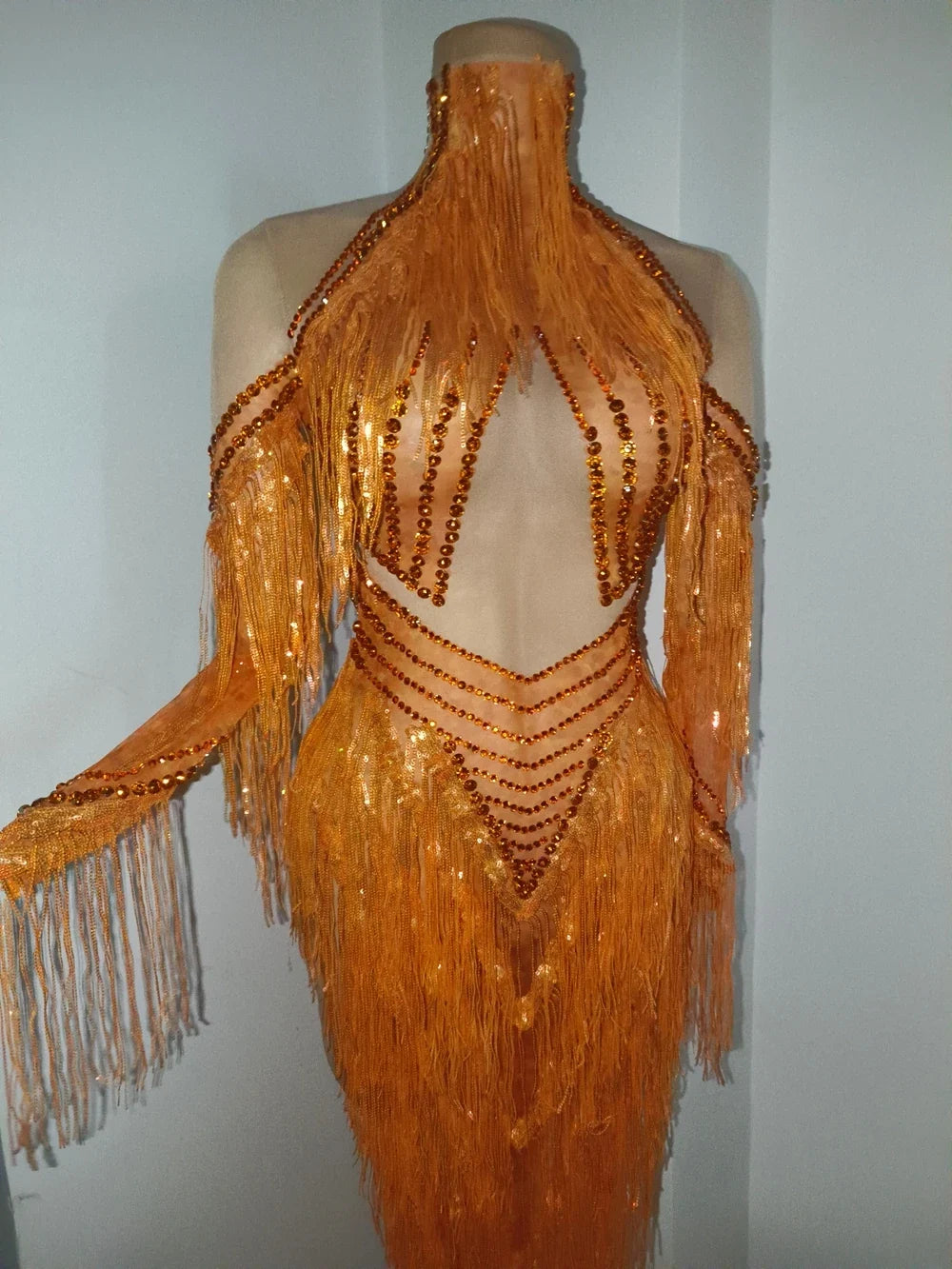Sparkly Rhinestone Sequin Tassel Dress – Women's Sexy Birthday, Stage & Dance Performance Costume