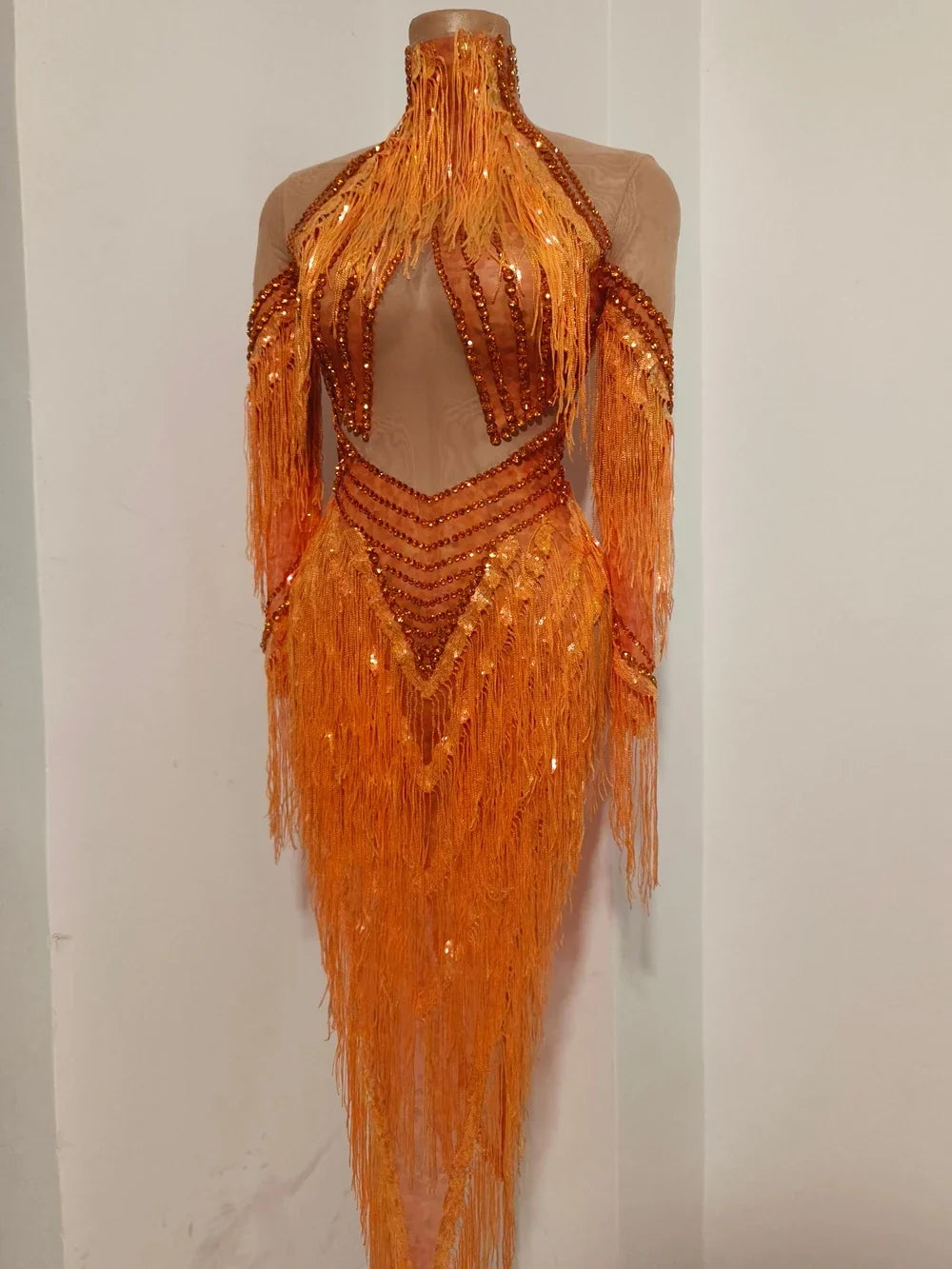 Sparkly Rhinestone Sequin Tassel Dress – Women's Sexy Birthday, Stage & Dance Performance Costume