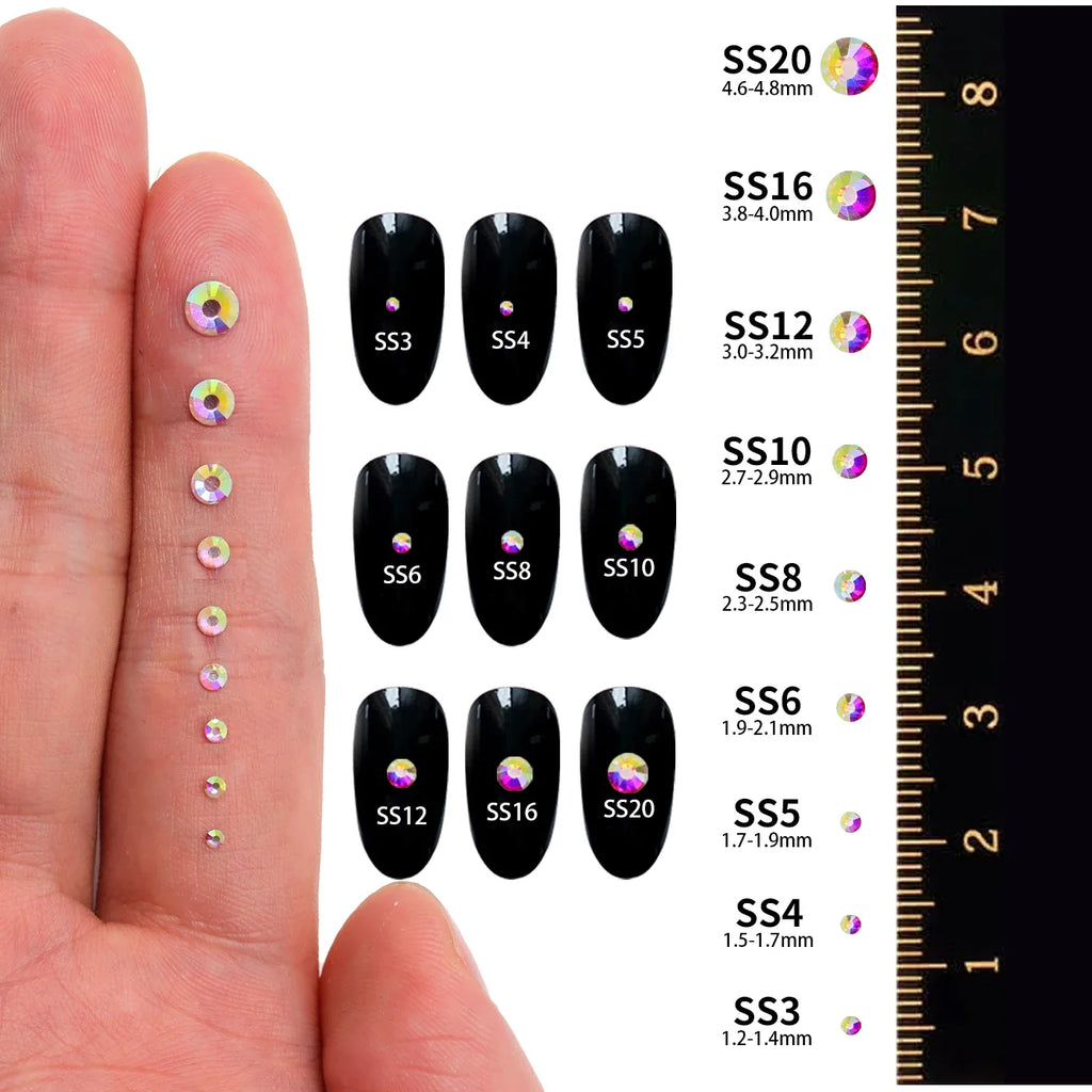 Mixed Size Glass Flatback Rhinestones, 1,440 Pieces | Shimmer Colors SS6–SS20
