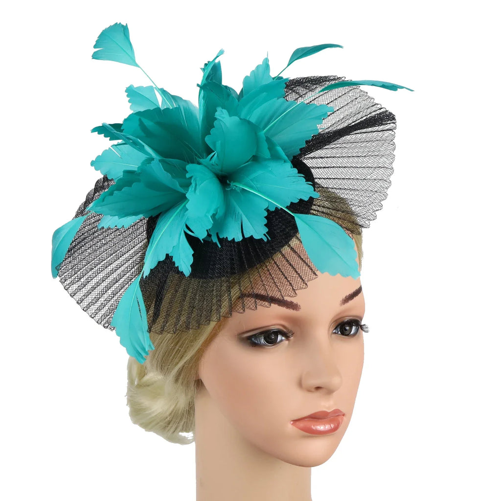 Women's Feather Flower Fascinator Hat with Bridal Net Veil