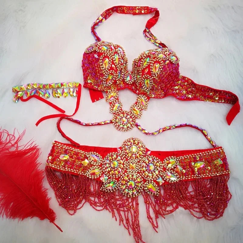 Samba Beaded Belly Dance Costume Set – Women's Bra & Waist Belt for Carnival, Stage & Performance