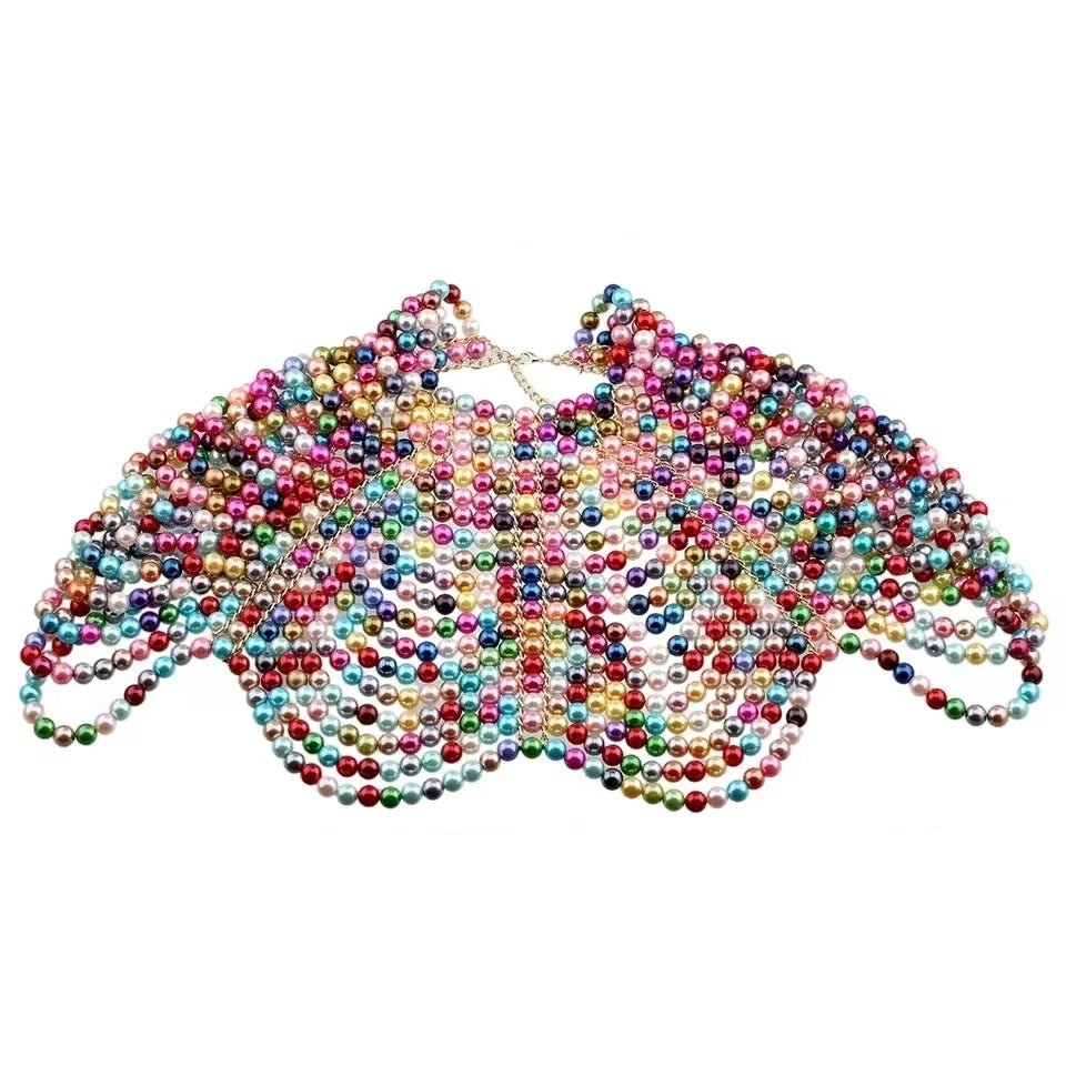 Showgirl Pearl Body Chain - Handmade Rhinestone Waist Chain Bra Harness for Rave & Burlesque Costumes