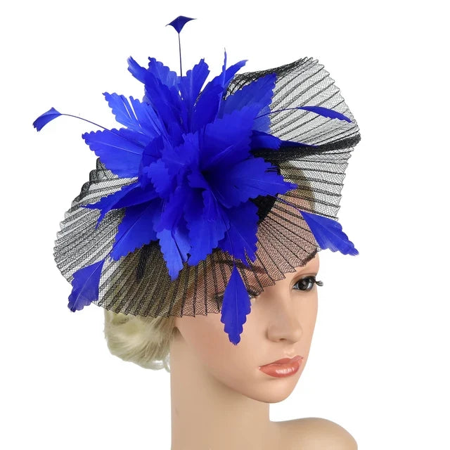Women's Feather Flower Fascinator Hat with Bridal Net Veil