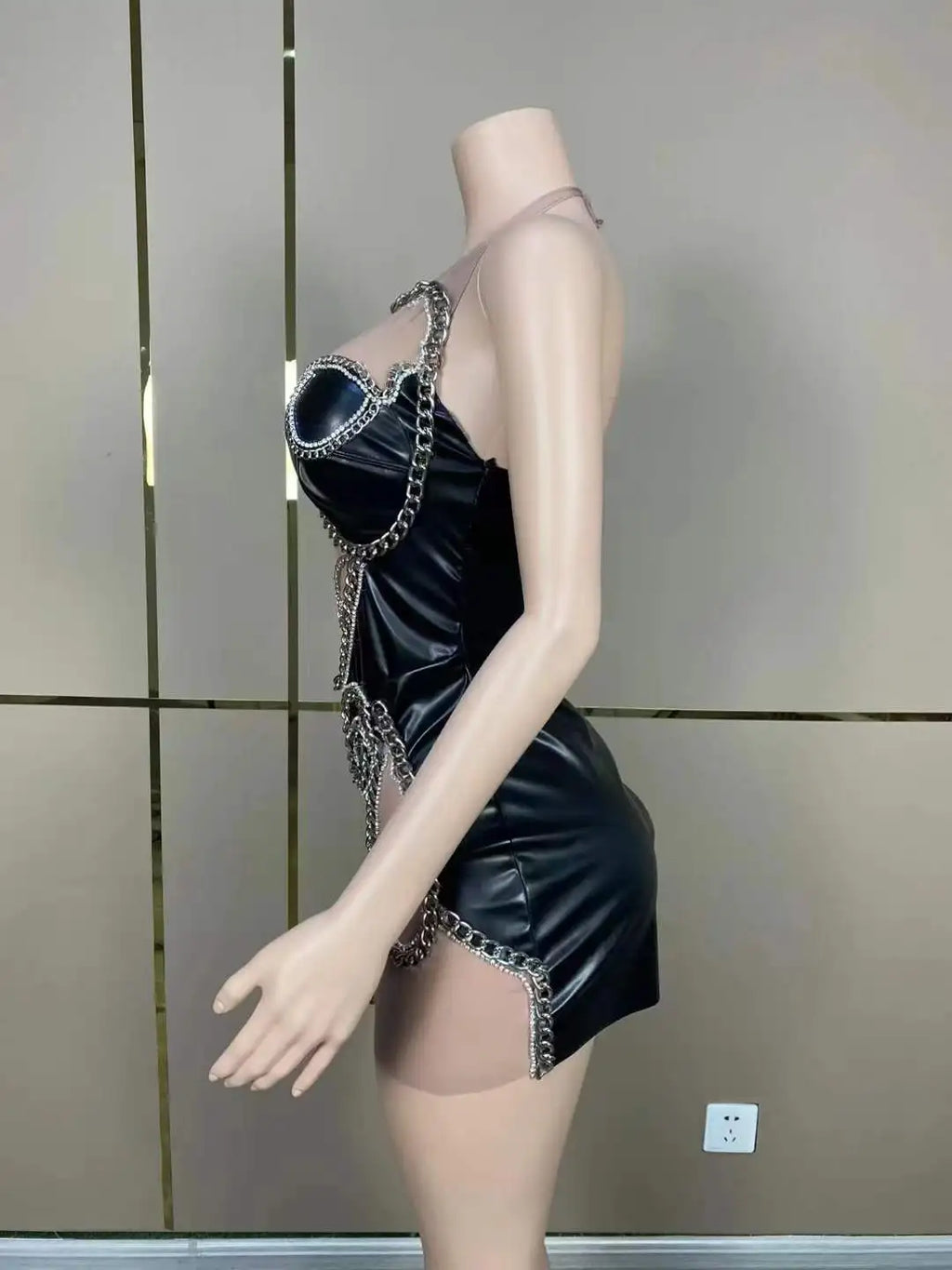 Black Mesh Chain Backless Dress for Women | Showgirl Stage Costume