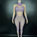 Women's Rhinestone Mesh Jumpsuit | Sheer Party & Stage Outfit