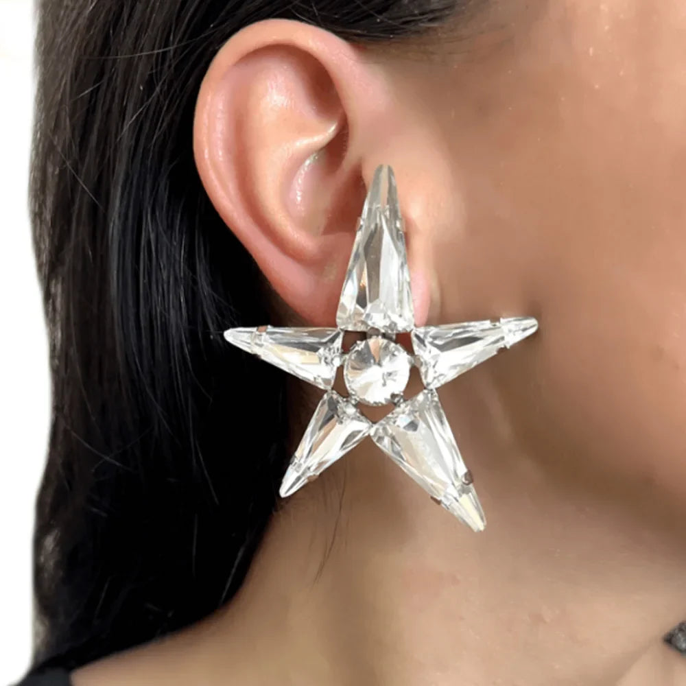 Pentagram Rhinestone Necklace & Earrings Set | Bridal Jewelry