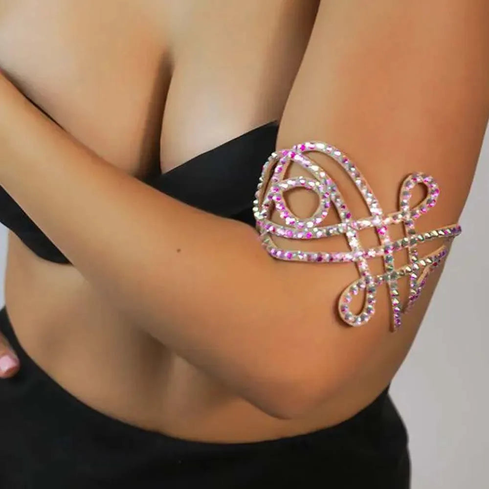Geometric Rhinestone Upper Arm Cuff Bracelet for Women | Ballroom & Party Armlet