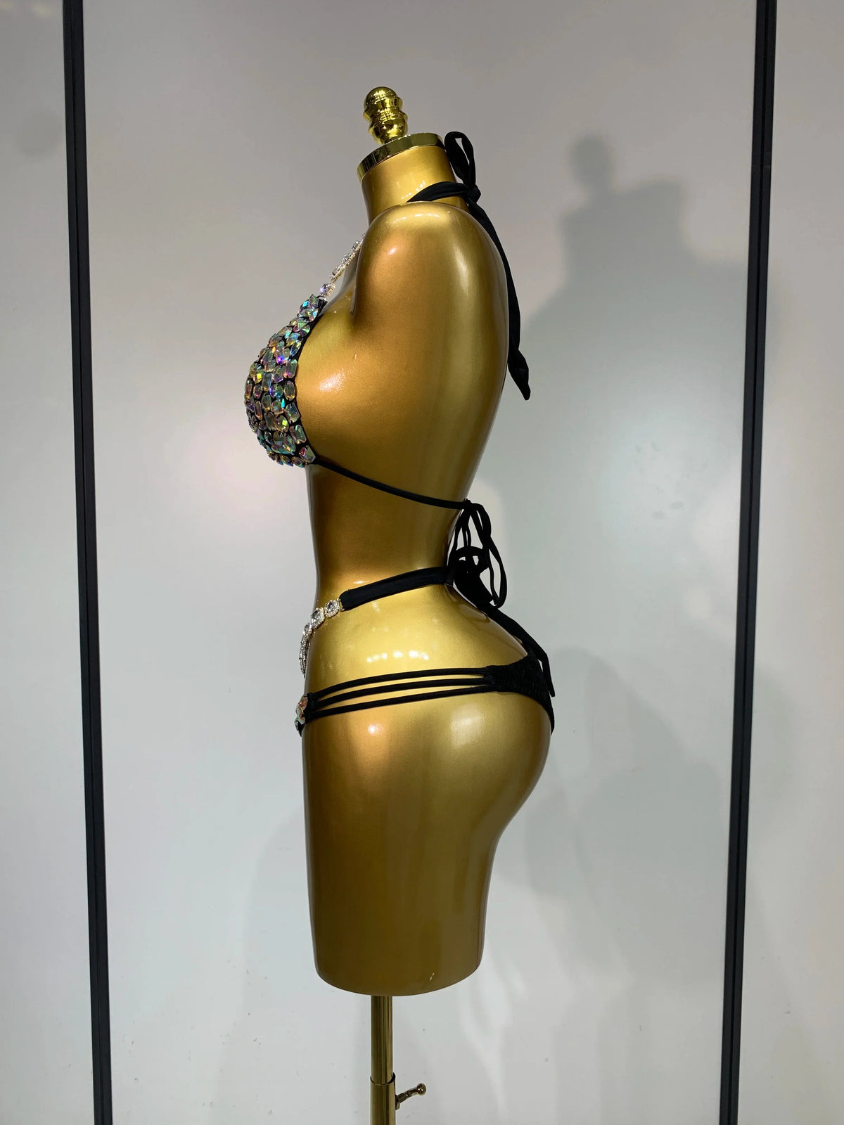 Women Crystal Rhinestone Halter Bikini Stage Performance Costume Set