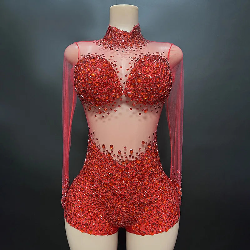 Sexy Mesh Lace Bodysuit Playsuit – Sheer Stage Costume for Nightclub, Dance & Performance | Stardust Starlets