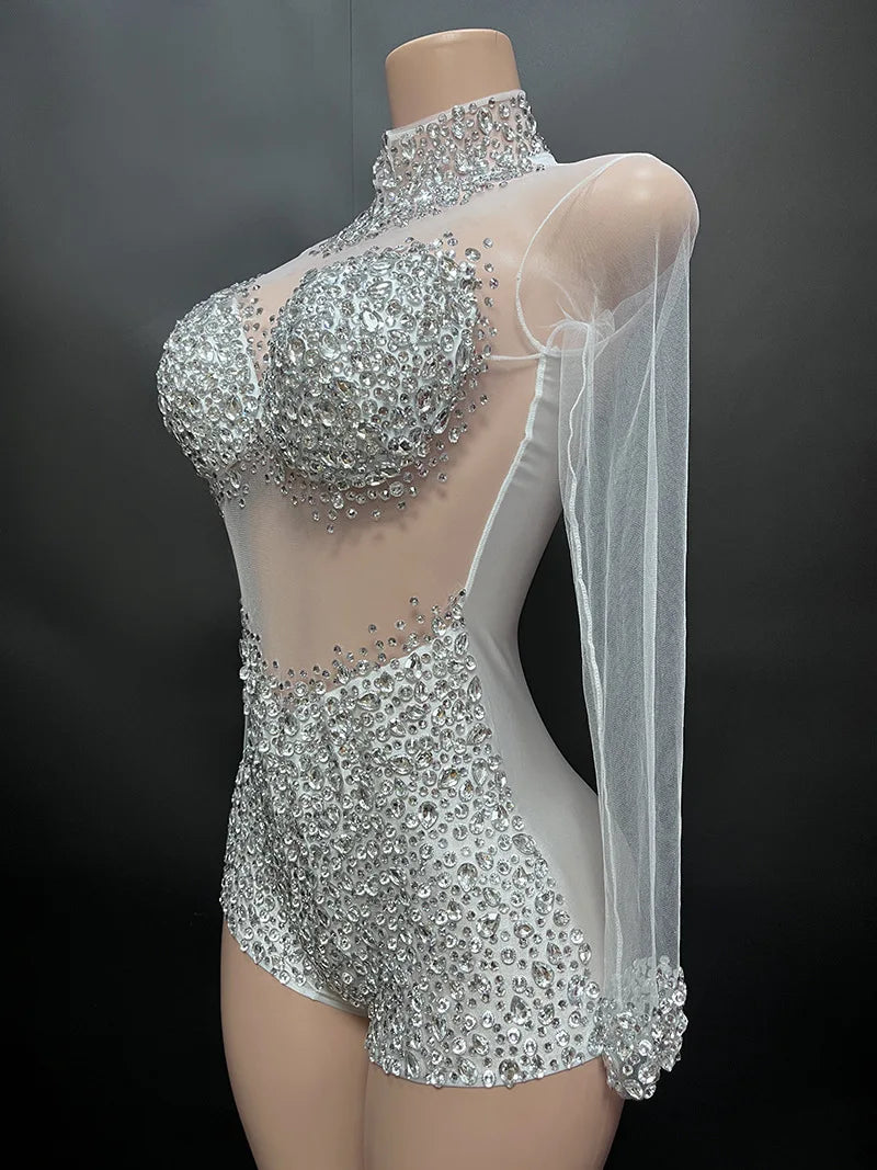 Sexy Mesh Lace Bodysuit Playsuit – Sheer Stage Costume for Nightclub, Dance & Performance | Stardust Starlets