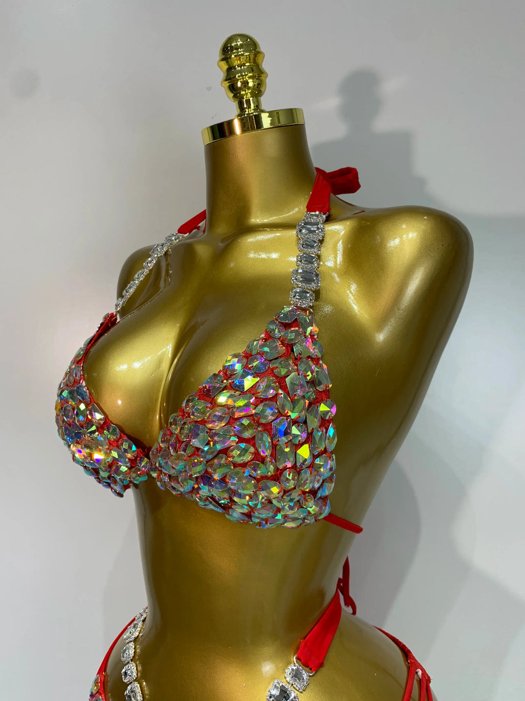 Women Crystal Rhinestone Halter Bikini Stage Performance Costume Set