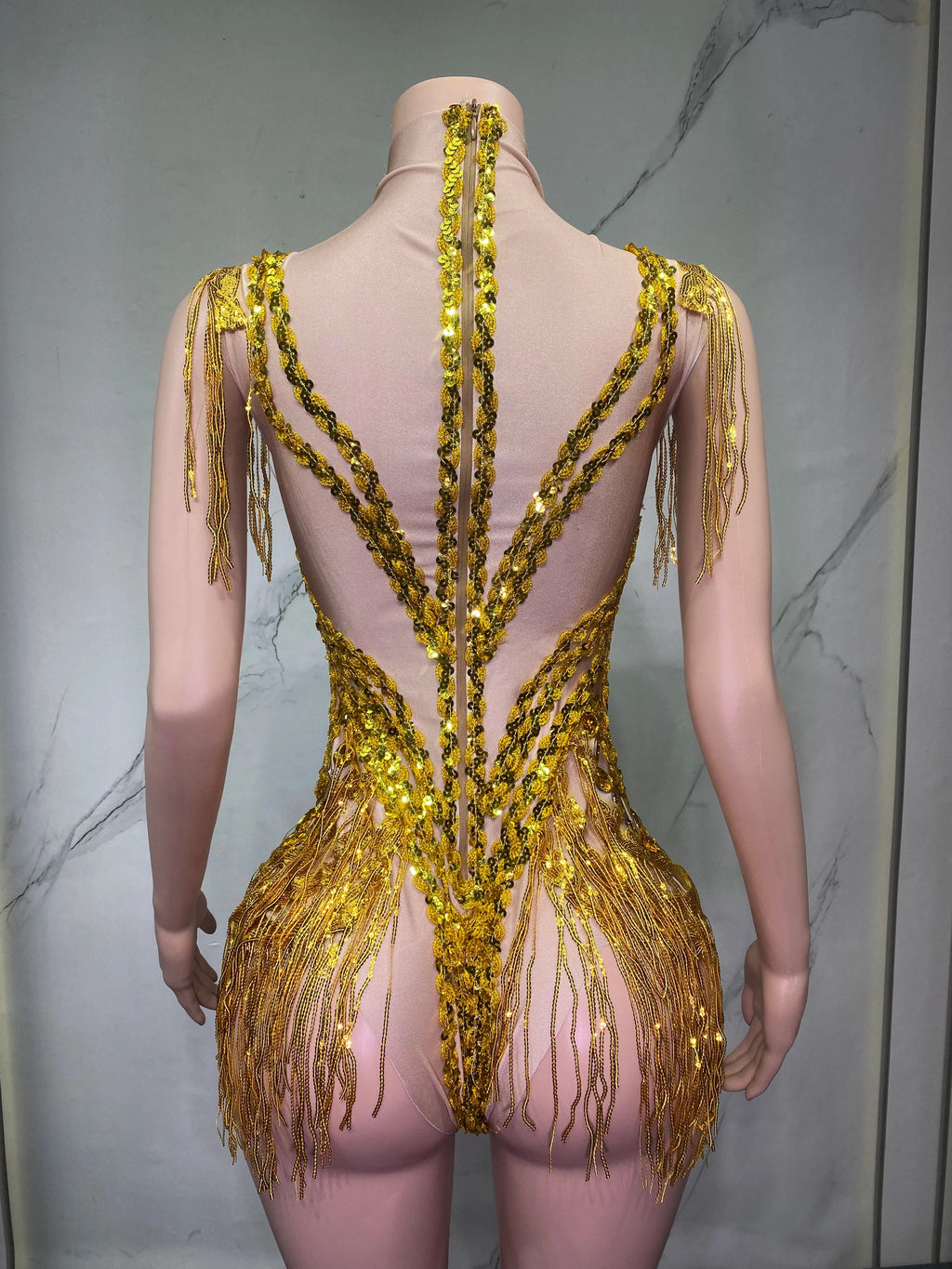 Sheer Mesh Rhinestone Performance Bodysuit for Women