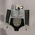 Multicolor Rhinestone Bra, Shorts & Gloves Dance Costume Set