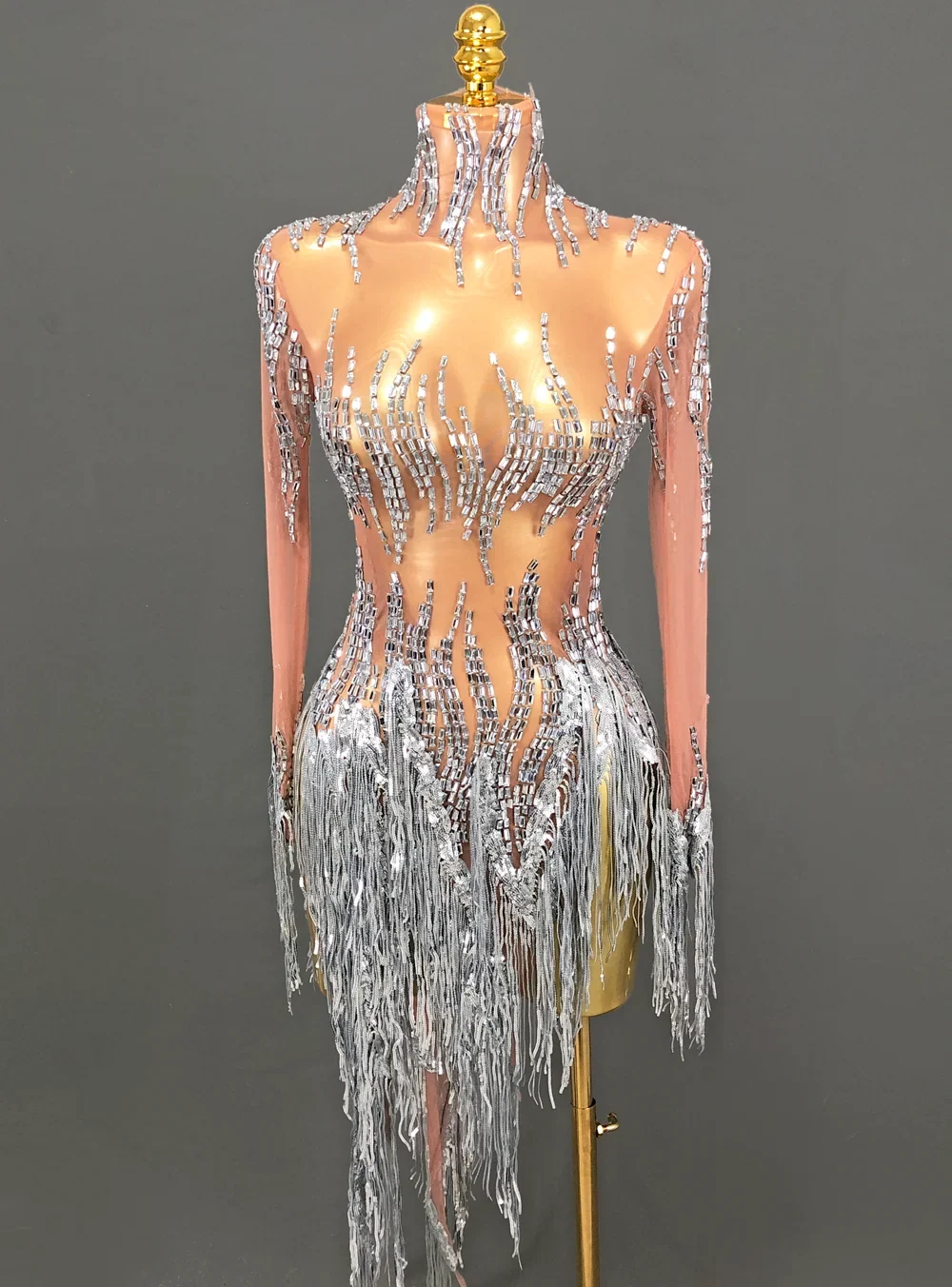 Sparkly Rhinestone Sequin Tassel Dress – Women's Sexy Birthday, Stage & Dance Performance Costume