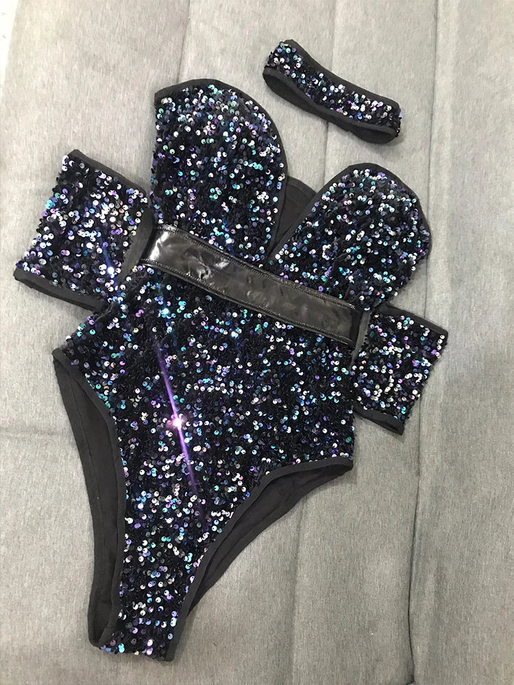Women's Sequin Dance Bodysuit Costume for Dai & Chinese Folk Dance