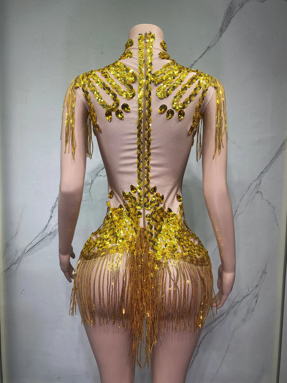 Sheer Mesh Rhinestone Performance Bodysuit for Women