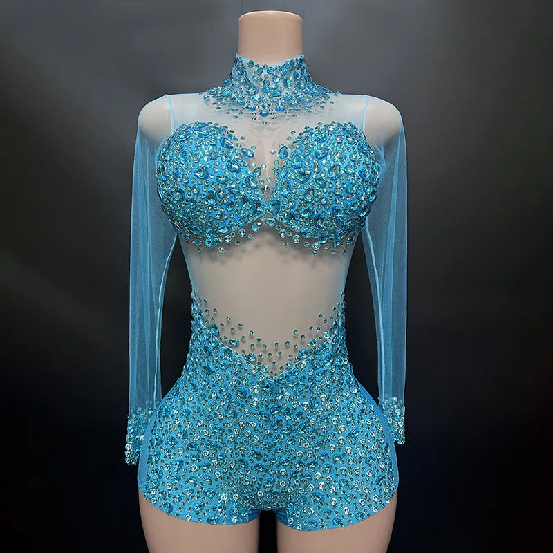 Sexy Mesh Lace Bodysuit Playsuit – Sheer Stage Costume for Nightclub, Dance & Performance | Stardust Starlets