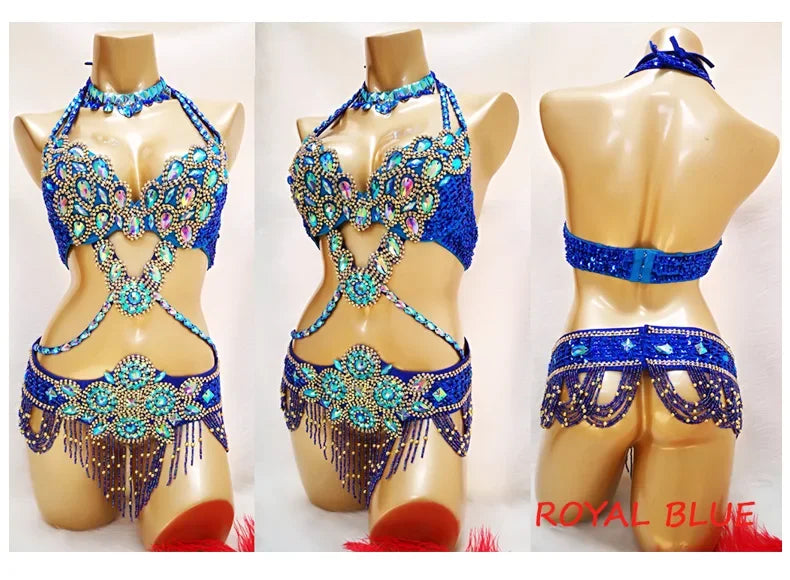Samba Beaded Belly Dance Costume Set – Women's Bra & Waist Belt for Carnival, Stage & Performance