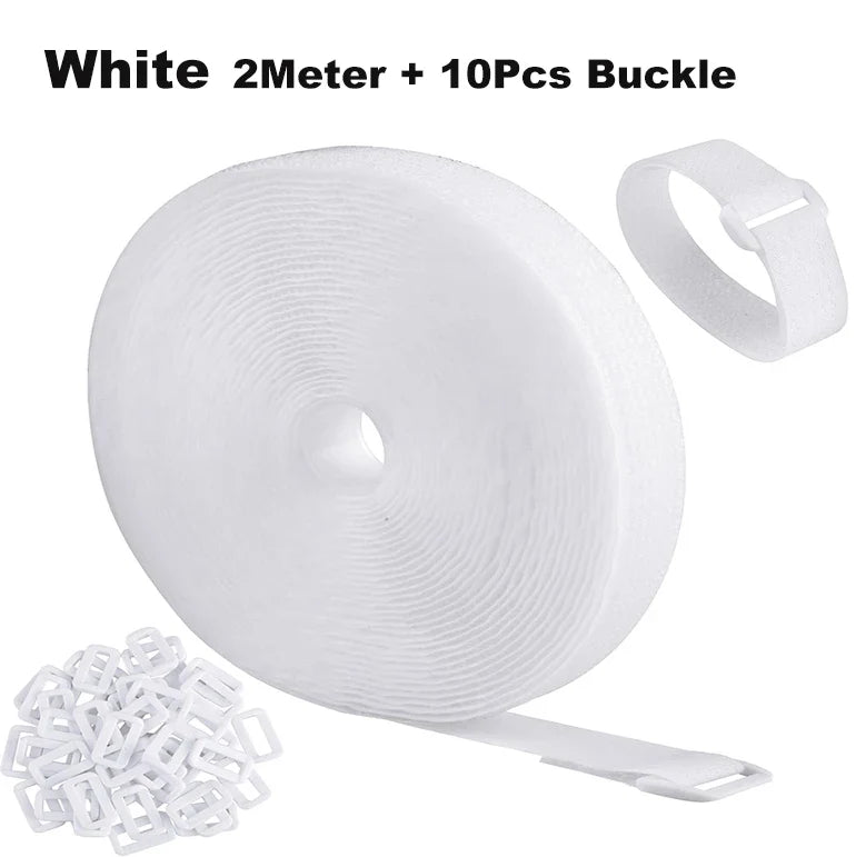 Reusable Cut-to-Length Cable Ties Adjustable Nylon Hook and Loop Straps with Buckles