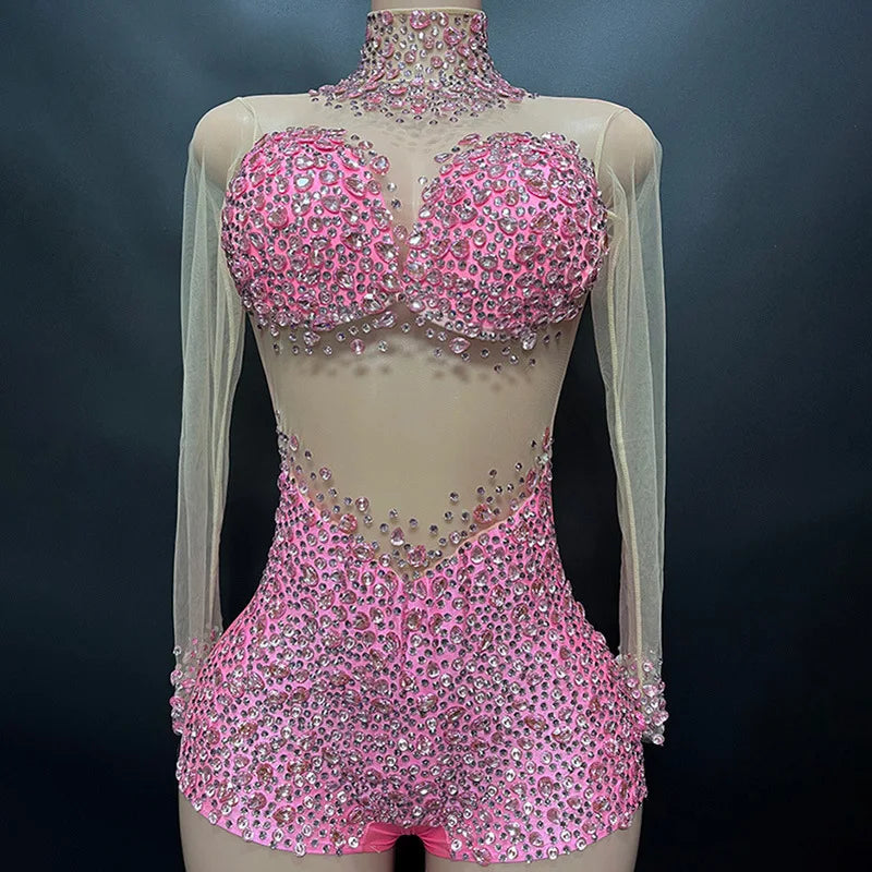 Sexy Mesh Lace Bodysuit Playsuit – Sheer Stage Costume for Nightclub, Dance & Performance | Stardust Starlets