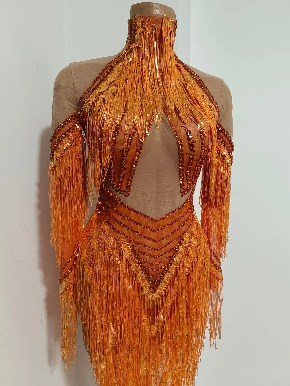 Sparkly Rhinestone Sequin Tassel Dress – Women's Sexy Birthday, Stage & Dance Performance Costume