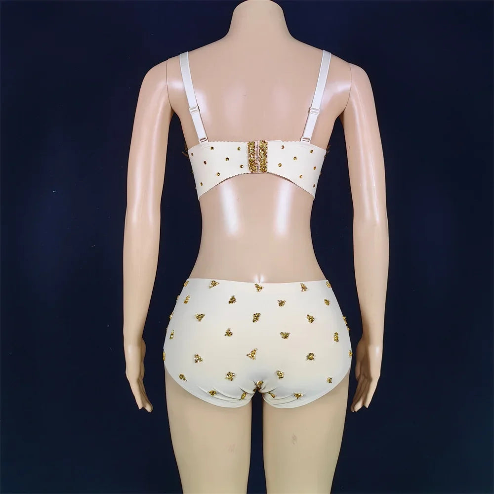 Sexy Golden Rhinestone Bikini Set – Women's Pole Dance, GoGo & Nightclub Stage Costume