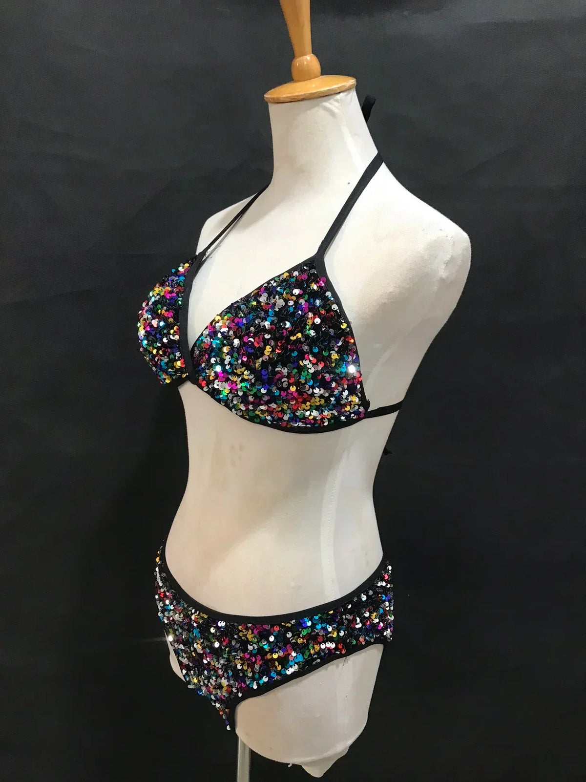 Sequin Bikini Pole Dance Costume for Women | Sparkly Rave & Nightclub Dancewear Set