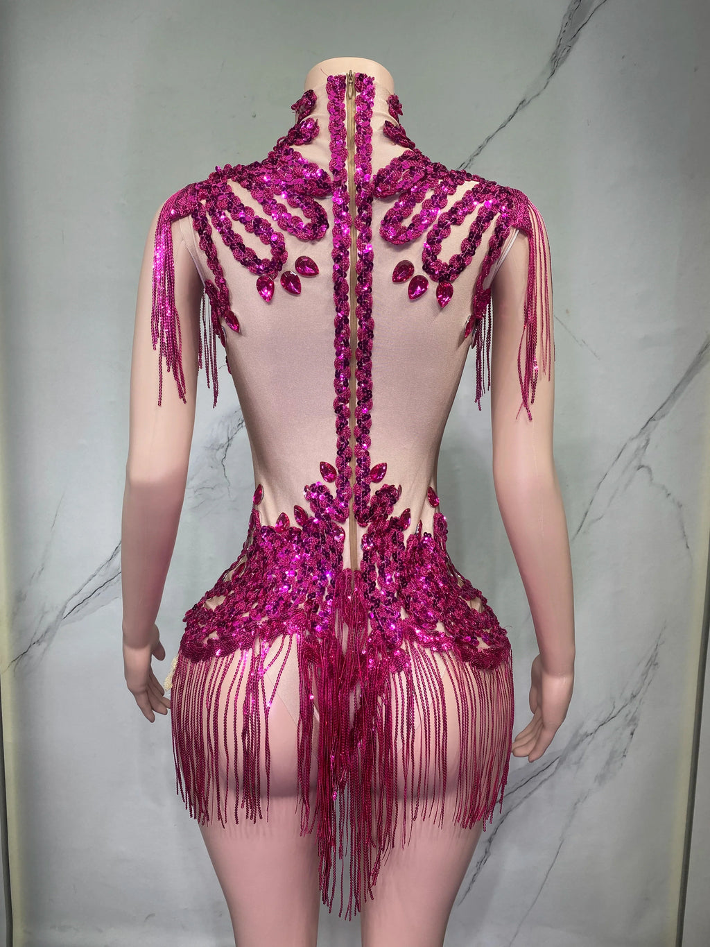 Sheer Mesh Rhinestone Performance Bodysuit for Women