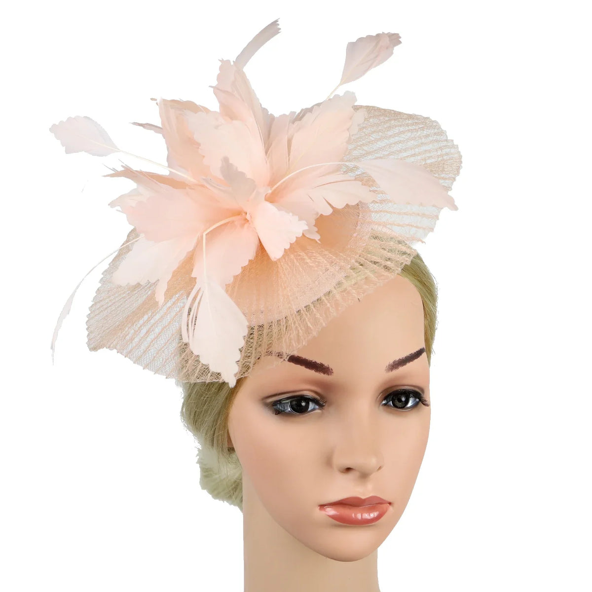 Women's Feather Flower Fascinator Hat with Bridal Net Veil