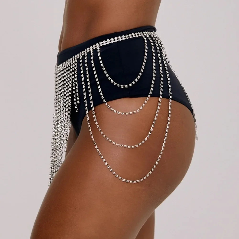 Crystal Tassel Waist Chain Belt for Women