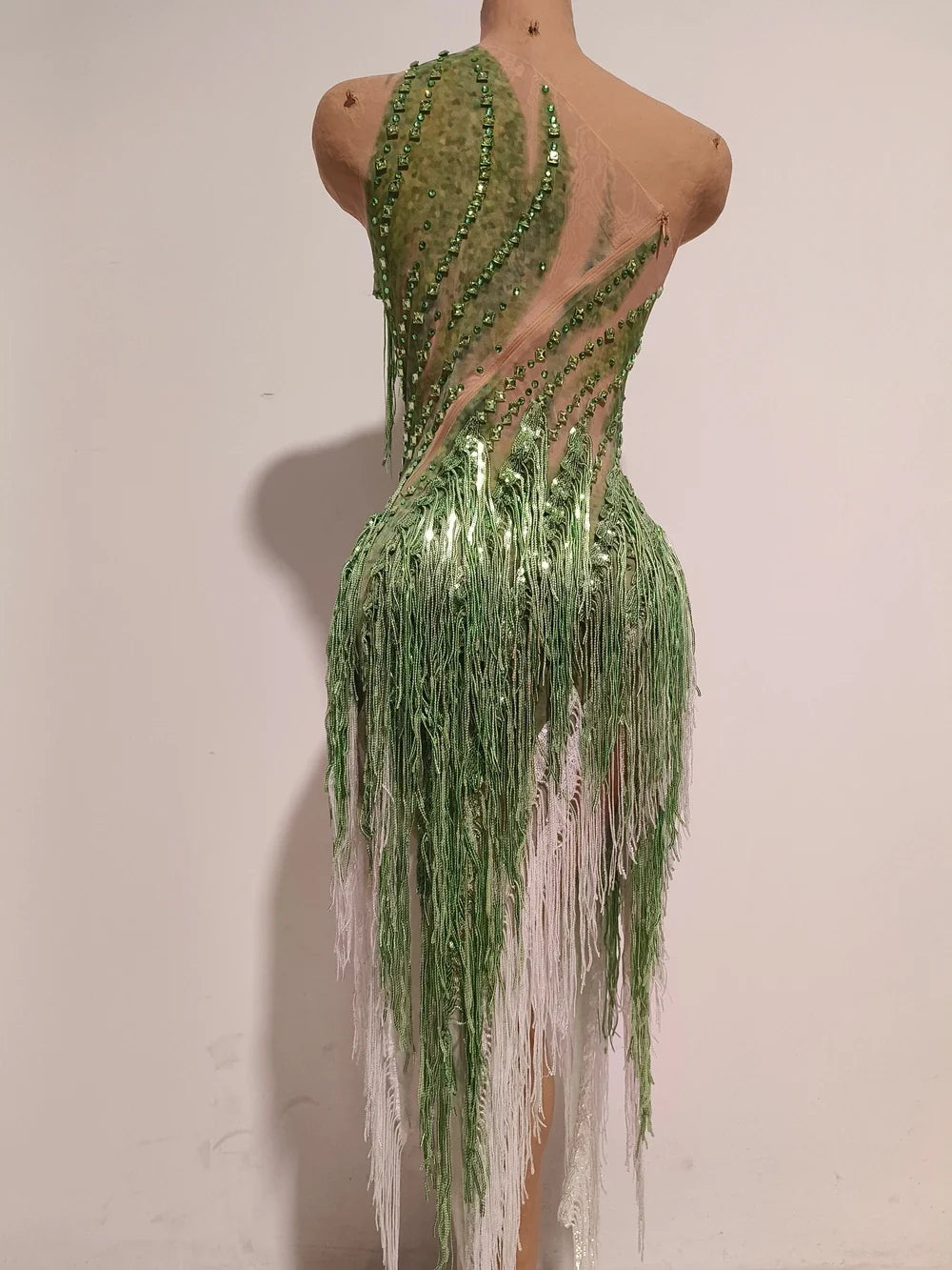 Sparkly Rhinestone Sequin Tassel Dress – Women's Sexy Birthday, Stage & Dance Performance Costume
