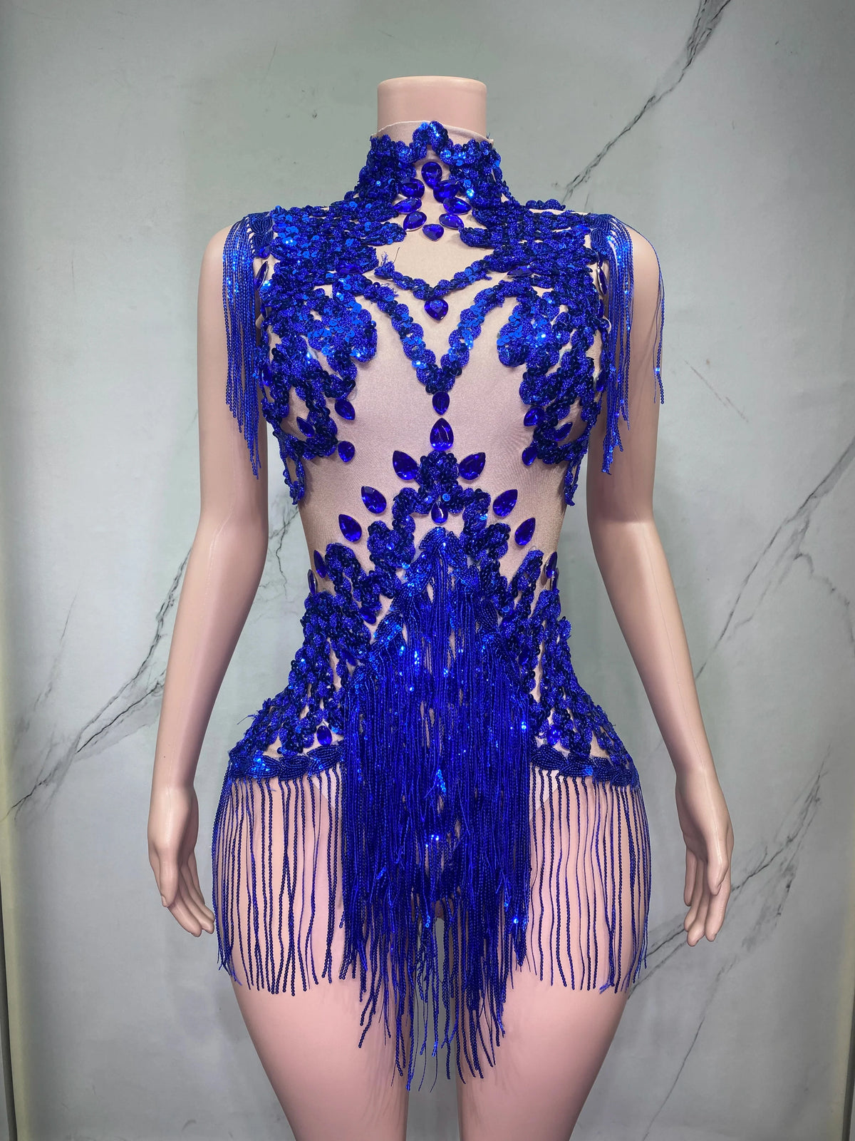 Sheer Mesh Rhinestone Performance Bodysuit for Women