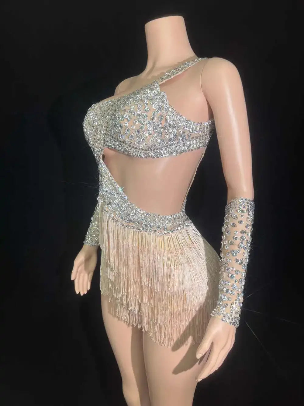 Silver Rhinestone Tassel Jumpsuit for Women