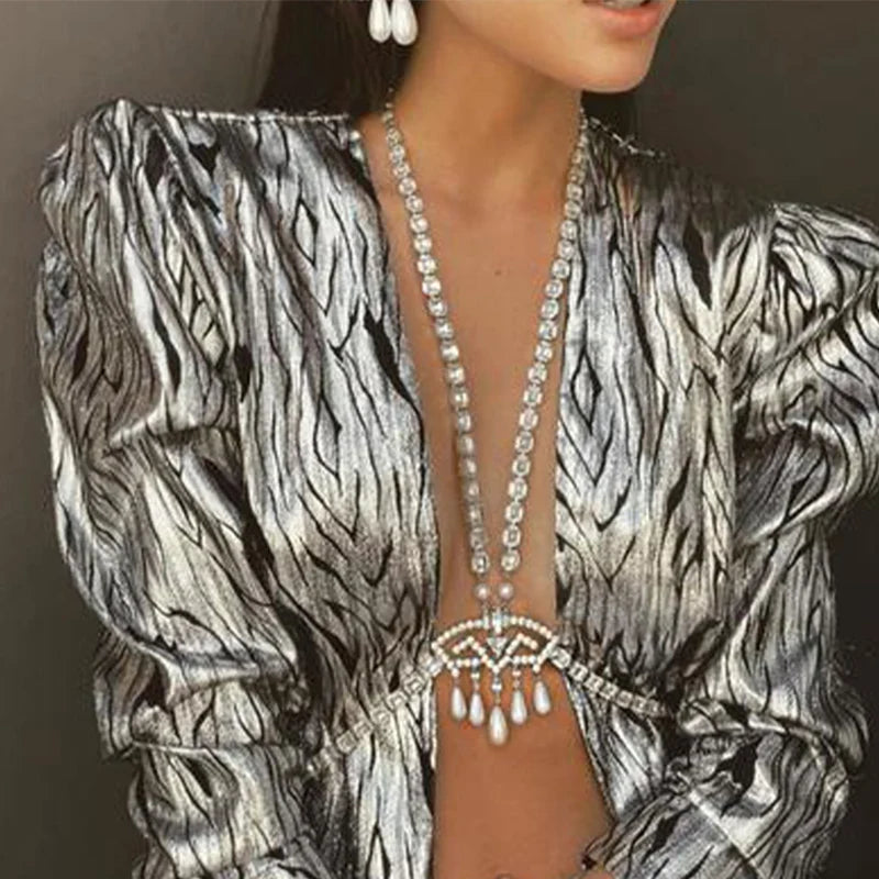 Vintage-Inspired Luxury Big Crystal Geometric Chest & Belly Body Chain