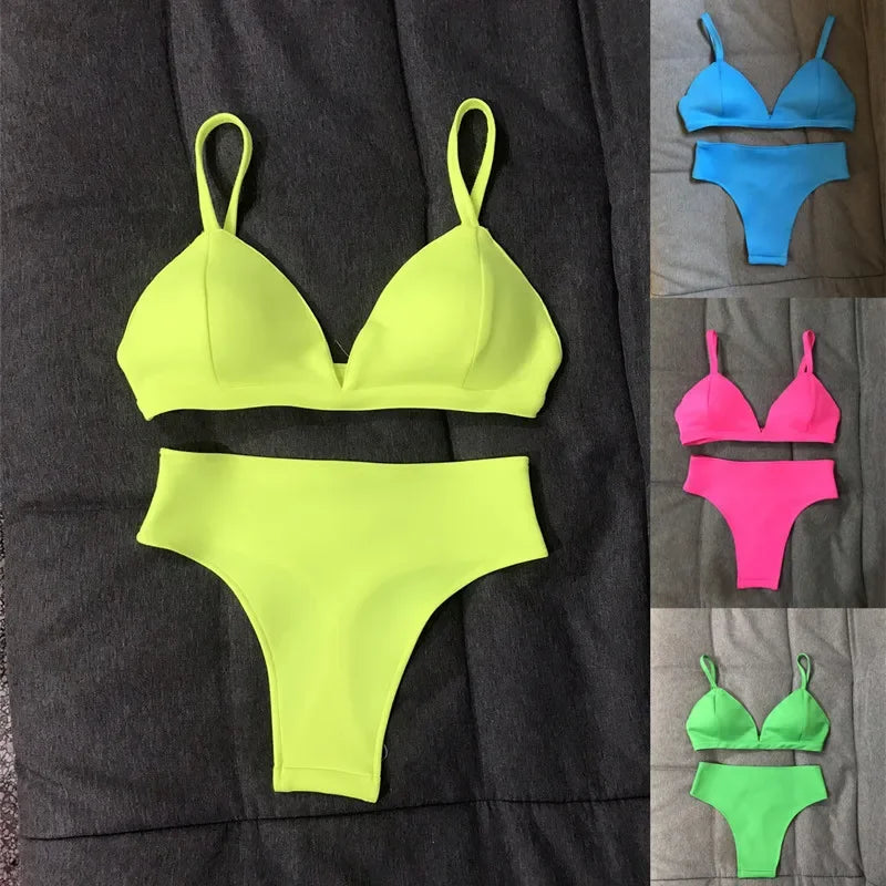 Neon Rave Bikini Set – Women's Stretch Pole Dance Outfit, Club & Festival Stage Wear